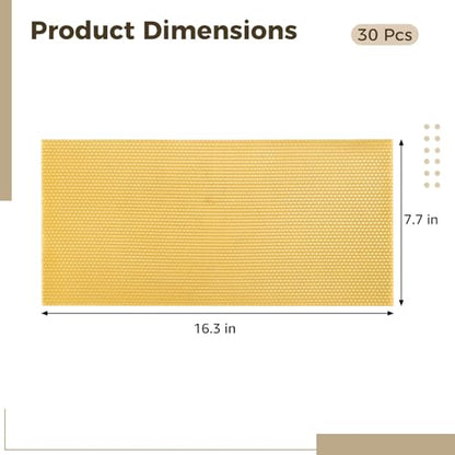 16.3 X 7.7 in Beeswax Sheets, 30 Pcs, Natural Wax Foundations, Sweet Scented, Easy to Roll, for Candle Making, Beekeeping, and Handcrafted DIY