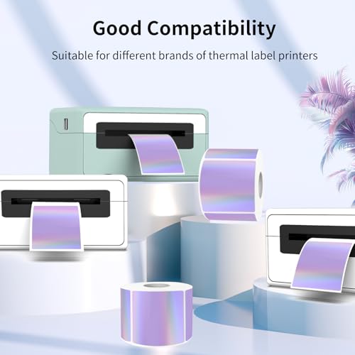 2" x 2" Square Thermal Labels Stickers, Holographic Thermal Stickers Labels, Self-Adhesive Glitter Direct Thermal Label for Small Business, DIY Design- Holographic Purple - color: Holographic Purple, size: 2 X 2
