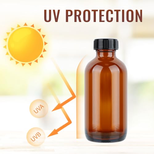 PINIWON 36 Pack 4 oz Amber Glass Bottles, 120ml Boston Round Sample Bottles with Black Poly Cone Caps, Labels, Funnels and Brush - color: Amber-36 pack