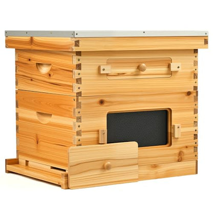CREWORKS 20 Frame Bee Hive, Beeswax Coated Beehive Kit with Medium & Deep Boxes, Langstroth Bee Hive Boxes Starter Kit, Bees Hives Box with Transparent Acrylic Window - style: 2 Layers