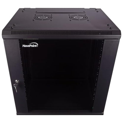 NavePoint 12U Server Cabinet Wall Mount Rack Enclosure Includes 2 Fans, Locking Glass Door, Removable Side Panels – 12U Network Cabinet 17.7” Deep, 19 Inch Server Rack for IT and A/V Equipment - size: 12U - 450mm Depth