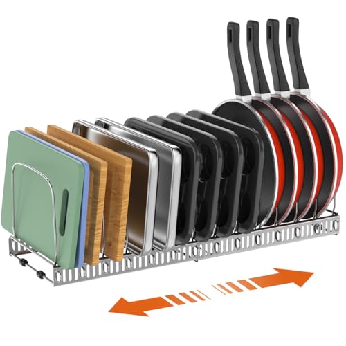 Housolution Cutting Board Organizer Rack, Expandable Baking Tray and Cookie Sheet Organizer with 14 Adjustable Dividers, Bakeware Muffin Tin Cupcake Pan Storage Organizer for Cabinet, Silver - color: Silver, size: 14 Dividers