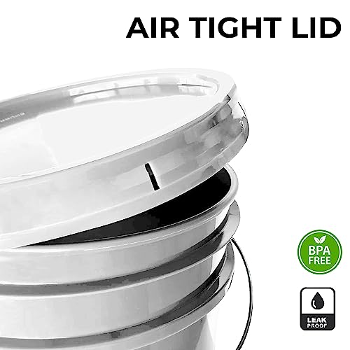 6.5-Gallon White Bucket Pail Container with Lid | Food Grade | Heavy-Duty Approx 90 MIL Extra Durable | Metal Handles with Plastic Grip | Multi-Use | Easy Stack and Store | BPA Free - 3 Pack - color: White - 6.5 Gallons, size: 3 Packs