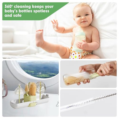 Baby Bottle Brush Set - Baby Bottle Cleaner Kit with Nipple Brush, Silicone Bottle Brush, Straw Cleaner Brush, Soap Dispenser, Bottle Drying Rack - 7 in 1 Bottle Cleaning Tool Set for Home and Travel - size: Mini