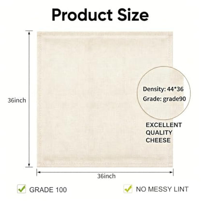 Reusable Cheesecloth,Grade 100,36x36 Inch Hemmed Cheese Cloth for Straining Craft,100% Cotton Unbleached Cloth Strainer for Cooking,Baking,Juicing,Cheese Making,Ultra Fine and Dense,Washable - size: 36*36 inch*1 PCS