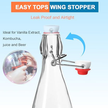 Maxdot 24 Set Swing Top Glass Bottles 8/12/18oz Flip Top Beer Brewing Bottles with Stopper Lids for Home Brewing Beer, Juice, Tea, Wine, Fermentation, Kombucha, Mead, Vinegar Bonus 2 Pourers