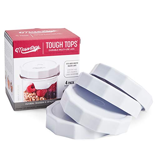Masontops Tough Tops - Ball Wide Mouth Mason Jar Lids Plastic Leakproof - BPA-Free White Plastic Mason Jar Lids - Reusable Dry Canning Lids fit Ball Jars (Ball Mason Jars not included) - color: White, size: Wide Mouth