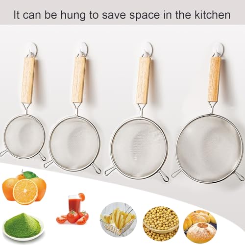 Strainer with Single Fine Mesh, 8-Inch Diameter, Large, Stainless Steel, Tan,Silver - size: XL Double-handled