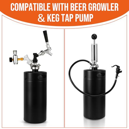 Stainless Steel Mini Keg Growler, 128oz Matte Black Mini Beer Keg, Carbonated Beer Growler Mini Kegerator with Non-Slip Keg Cap & Silicone Hose, Portable Beer Growler for Picnic Party
