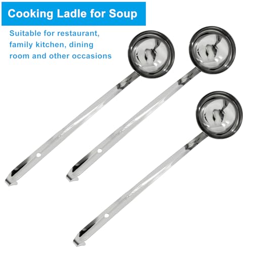 Piutouyar 3 Pcs 6 oz Soup Ladle Set, Stainless Steel Ladle with Long Hooked Handles Kitchen Cooking Serving Ladle Accessories for Cooking Soup Sauce Stews - size: 6 oz