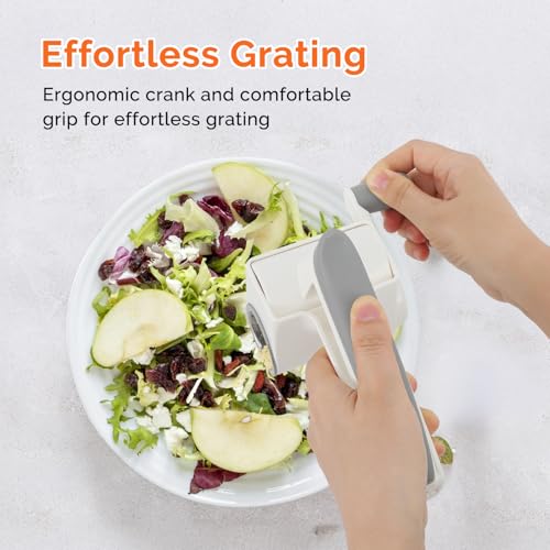 UHIYEE Patented Rotary Parmesan Cheese Grater, Hand Crank Cheese Shredder with Fine & Coarse Drums, Restaurant Quality, White, Stainless Steel & ABS, Dishwasher Safe - color: White