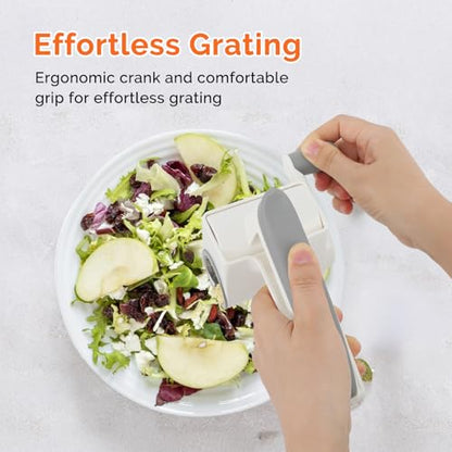 UHIYEE Patented Rotary Parmesan Cheese Grater, Hand Crank Cheese Shredder with Fine & Coarse Drums, Restaurant Quality, White, Stainless Steel & ABS, Dishwasher Safe - color: White