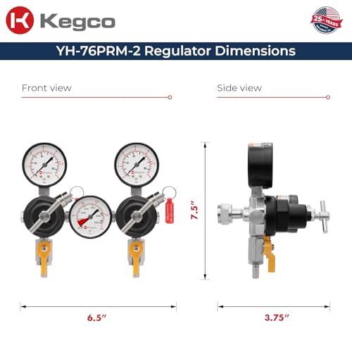 Kegco YH-76PRM-2 Commercial Grade Dual Body CO2 Draft Beer Regulator