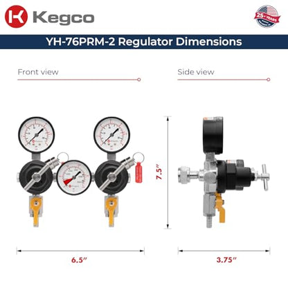 Kegco YH-76PRM-2 Commercial Grade Dual Body CO2 Draft Beer Regulator