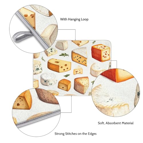 Cheese Print Dish Drying Mat for Kitchen Counter Cheeses Slices Absorbent Drainer Mats Microfiber Dish Dry Pad Washable Coffee Bar Decor 16x18 Inch - size: 16" x 18"