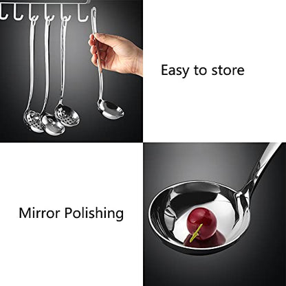 Metal Soup Ladle,18/8 Stainless Steel Ladle Spoon And Strainer Scoop Set Of 2 With Holes,Cooking Utensil For Kitchen - size: Without Hook