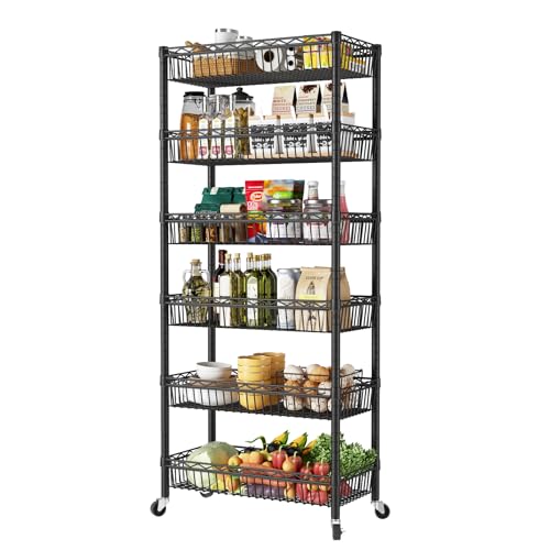 SINGAYE Shelf 6 Tier Wire Shelving Unit Adjustable Storage Shelves Big Basket Rack for Garage Kitchen Office Pantry Laundry Room Organizers13.5 D x 30" W x 65" H Black - color: Black, size: 6-Tier[30"Dx13.5"Wx65"H]