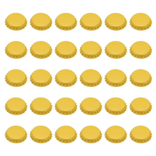 uxcell 60 Pcs Oxygen Absorbing Beer Bottle Caps, 32mm Pry Off Bulk Crown Caps Bottle Toppers for Soda Beer Wine Glass Bottles Home Brewing DIY Pendants or Craft Scrapbooks, Yellow - color: Yellow