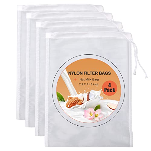 Kimmama Nut Milk Bag, Food Straining Bag, Nylon, 7.9 x 11.8", 4 Pack | Cheese Cloth Bag, Straining Fruit Juice, Tofu, Almond