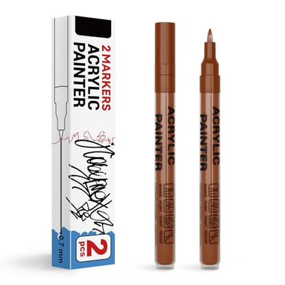 Acrylic Paint Pens Waterproof Markers 2 Brown Permanent Marker Pens Acrylic Pens for Rock Painting Glass Stone Ceramic Metal Fabric Pebble Painting pens Craft Supplies - color: Brown