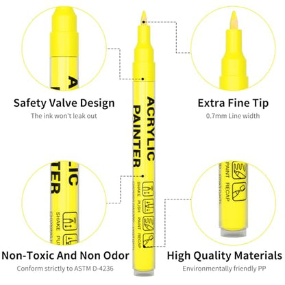 Acrylic Paint Pens Waterproof Markers 2 Yellow Permanent Marker Pens Acrylic Pens for Rock Painting Glass Stone Ceramic Metal Fabric Pebble Painting pens Craft Supplies - color: Yellow