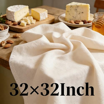 Grade 100 Cheesecloth, 32x32 Inch Ultra-Fine Mesh Unbleached Cotton Muslin for Straining, Cooking, Cheese Making, Reusable Hemmed Edges Food Safe Fabric