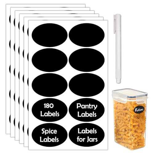 JIEHENG 180Pcs Chalkboard Labels for Jars, Waterproof Reusable Blackboard Stickers with 1 Liquid Chalk Markers, Organization Labels Removable (Black, Round) - color: Black, size: Round