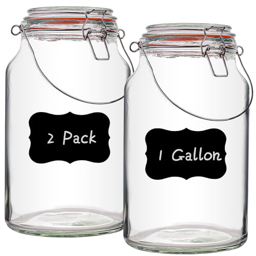 1 Gallon Glass Jar with Lids,2 Pack Large Glass Jars with Airtight lid,Super Wide Mouth Mason Jars for Storage,Fermenting,Canning,Pickling - color: 128oz