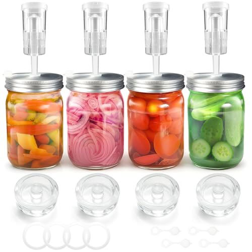 4 Pack Fermentation Kit, Stainless Steel Fermentation Lids and Glass Weights for 86MM Wide Mouth Mason Jars (No Jars)
