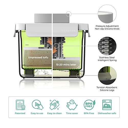 TOFUDEE Tofu Press for Vegan - Dishwasher Safe & BPA Free Tofu Presser that Swiftly Drains Water from Soft, Firm, Extra Firm & Organic Tofu Without Crack in just 15-20min - Enhanced Flavor & Texture - color: Lime