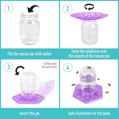 Bee Feeder for Mason Jar Made of Silicone - Bee Watering Station for Garden Compatible with Regular Mouth Mason Jars (Lilac) - color: Purple