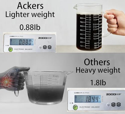 Ackers Mirror Etching Scale Glass Measuring Cup-[Insulated handle | V-Shaped Spout]-Made of High Borosilicate Glass Measuring Cup for Kitchen or Restaurant, Easy to Read, 1000 ML (32 Oz, 4 Cup) - size: 1000 ML (32 Oz, 4 Cup) - Mirror Etching