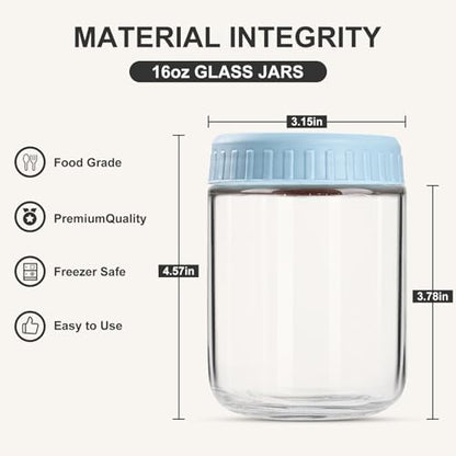 SHOWIN Overnight Oats Containers with Lids, 16oz Glass Jars with Lids 8 pcs, Light Blue, Wide Mouth Mason jars for Salad, Yogurt, Snacks, Meal Prep - color: Light Blue, size: 16oz-8pc