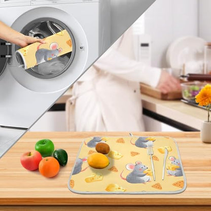 Mouse Cheese Rat Dish Drying Mats for Kitchen Counter Absorbent Microfiber Dish Drying Matt 16 x 18 Inch Draining Reusable Rack Pad - size: 16x18in