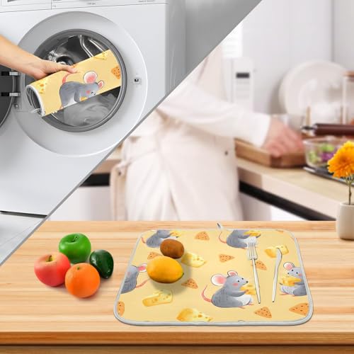 Mouse Cheese Rat Dish Drying Mats for Kitchen Counter, 18x24 inch Drying Dishes Absorbent Microfiber Dish Drainer Mat Rack Pad Fast Dry - size: 18x24in