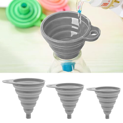 Kitchen Funnel Set 3 Pack, Small Medium Large, Kitchen Accessories Foldable Silicone Collapsible Funnels for Filling Water Bottle Liquid Transfer, Grey - color: 3 Gray