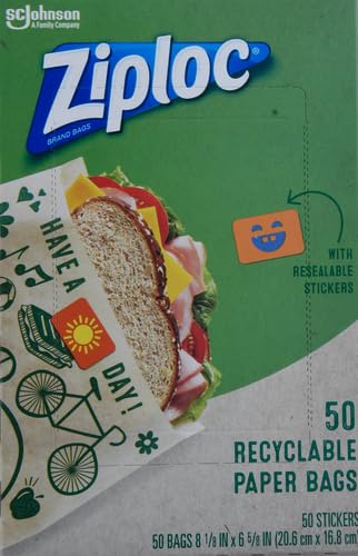 Ziploc Paper Sandwich and Snack Bags, Recyclable & Sealable with Fun Designs, 50 Bags Total (Pack of 2) - size: 50 Count (Pack of 2)