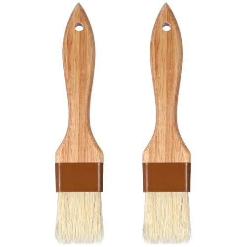 Molain 2 Pack Natural Boar Bristle Pastry Basting Brush, 1.5 Inch Non-Shedding Heat Resistant Cooking Brush for Butter Egg Wash Oil Sauce Baking with Wooden Handle