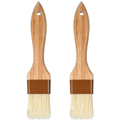 Molain 2 Pack Natural Boar Bristle Pastry Basting Brush, 1.5 Inch Non-Shedding Heat Resistant Cooking Brush for Butter Egg Wash Oil Sauce Baking with Wooden Handle