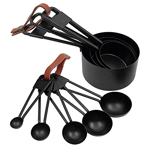 9PCS Black Stainless Steel Measuring Cups and Spoons Set, Heavy Duty Measuring Cup Set - color: Black-9pcs