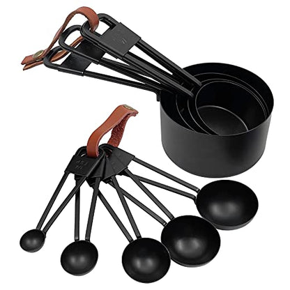 9PCS Black Stainless Steel Measuring Cups and Spoons Set, Heavy Duty Measuring Cup Set - color: Black-9pcs
