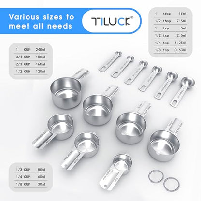 TILUCK Stainless Steel Measuring Cups & Spoons Set,Coffee Scoop Spoon,Kitchen Gadgets for Cooking & Baking,Set of
