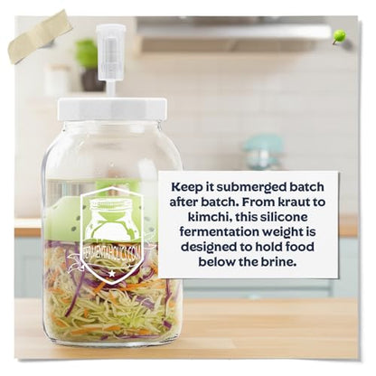 Fermentaholics KrautKeeper™ Silicone Fermentation Weight – Keeps Veggies Submerged in ½-Gallon & 1-Gallon Jars, Fits 6.3" Diameter, Reusable. For Fermented Foods, Sauerkraut, Kimchi, Pickles & More