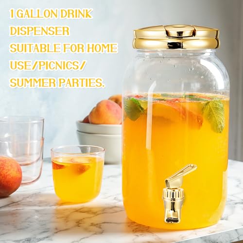 Havawish 2 Pcs 1 Gallon Plastic Beverage Dispenser with Spigot Clear Summer Kitchen Fridge Drink Dispenser for Parties Lemonade Juice Tea Beer Cold Water(Gold,Cylinder) - color: Gold, style: Cylinder