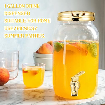 Havawish 2 Pcs 1 Gallon Plastic Beverage Dispenser with Spigot Clear Summer Kitchen Fridge Drink Dispenser for Parties Lemonade Juice Tea Beer Cold Water(Gold,Cylinder) - color: Gold, style: Cylinder