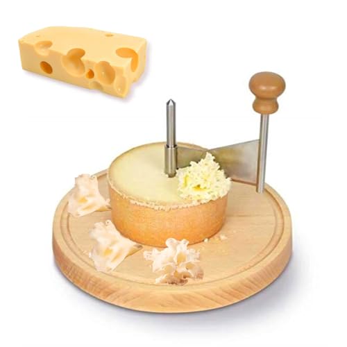 Cheese Curler Flower Maker Wheel Slicer, Stainless Steel Cheese Curler Wheel for i.a. Tete de Moine, Girolle & Chocolate, Wood Base, Suitable for Restaurants, Cafes, and Dessert Shops, Home