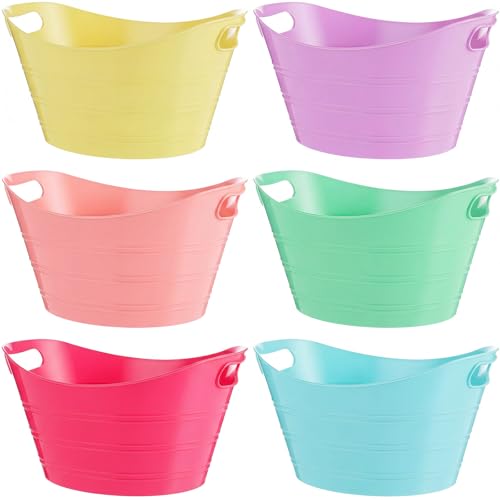 Patelai 6 Pcs Ice Buckets Bulk, Plastic Ice Buckets with Handles, Oval Storage Tub, Large Capacity Drink Tub for Party Bar Wine Beer Champagne Beverage Bottle Cooler (7 Liter,Fresh Color) - color: Fresh Color, size: 7 Liter