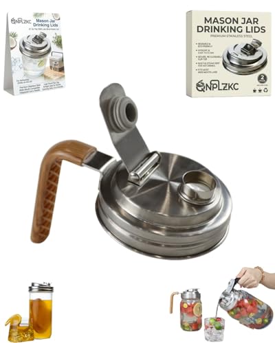 Metal Mason Jar Drinking Lids with Handle Wide Mouth Stainless Steel Glass Canning Supplies Superb Canning Lid Anticracking Leak Proof Seal Flip Cap Cover Airtight Accessories for Drink - color: #6 86mm