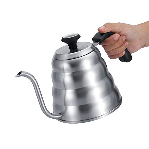 Stainless Steel Coffee Tea Pot Gooseneck Kettle with Built in Thermometer Precise Pouring Drip Kettle for Coffee Brewing and Tea Making (Sanding plus thermometer 1.2L)