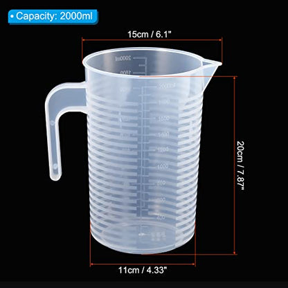 PATIKIL Graduated Beaker, 2000ml PP Plastic Liquid Measuring Cup Double Sided Graduations with Handle Lid and Spout for Lab Kitchen Home - size: 2000ml